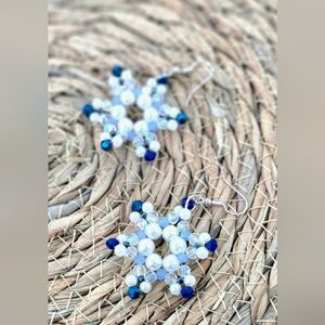 Hand Crafted Blue and White Star Earrings
